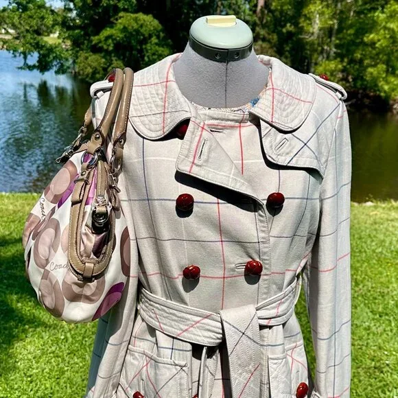 Coach Madison Clover Print Sophia Satchel Purple Pink Sateen Taupe Leather 15946 - Picture 3 of 14